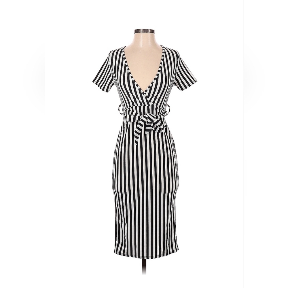 Boohoo Black and White Striped Dress